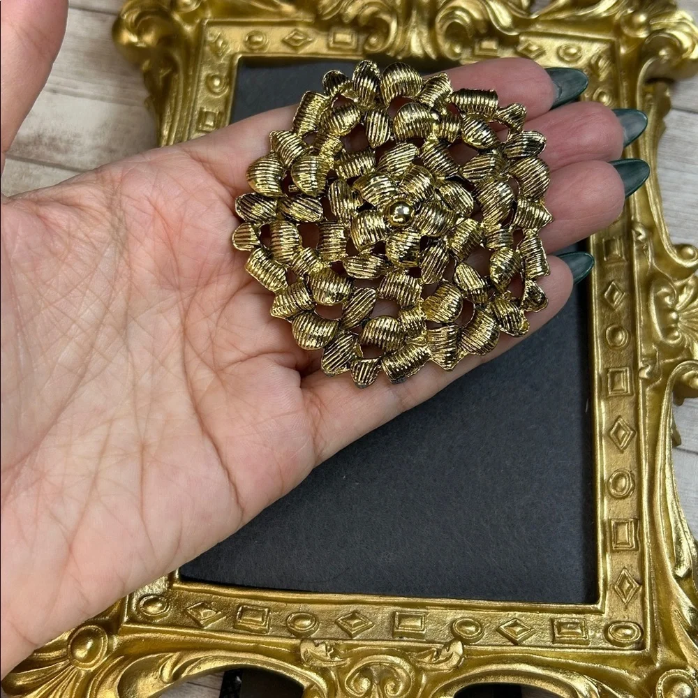 Vintage Large Gold Textured Brooch